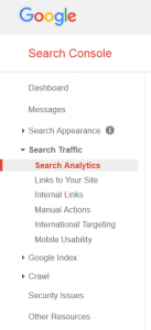 Search analytics fül a Google Search Console-on belül